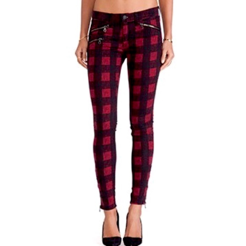 NWT RAG & BONE RBW23 Jeans in Red Buffalo Checkered Zippered Punk Skinny Size 26